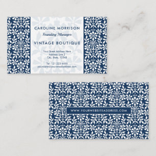 Tarjeta De Visita Elegancia floral escandinava azul y blanca 