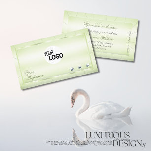 Tarjeta De Visita Elegancia Pastel Verde con diamantes y logotipo de