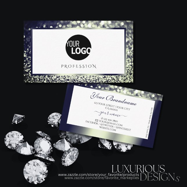 Tarjeta De Visita Elegancia Plata Azul Ombre Purpurina Blanco Añadir (Subido por el creador)