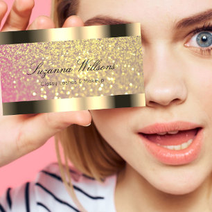 Tarjeta De Visita Elegancia Purpurina dorado Lino rosa y borde dorad