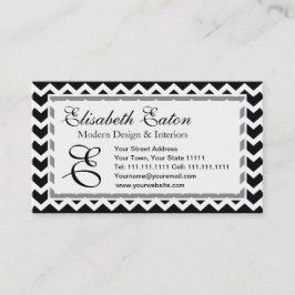 Tarjeta De Visita Elegancia retra del zigzag blanco y negro de