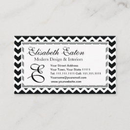 Tarjeta De Visita Elegancia retra del zigzag blanco y negro de