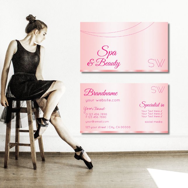 Tarjeta De Visita Elegancia Rosa Glamour rosa con Monograma moderno (Subido por el creador)