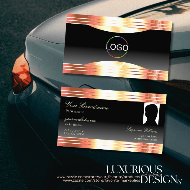 Tarjeta De Visita Elegancia Rosa negro con logotipo y foto (Subido por el creador)