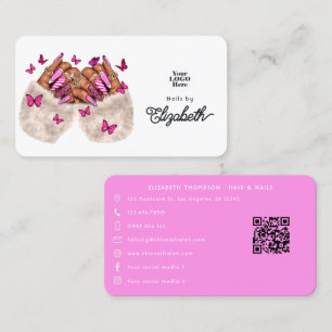 Tarjeta De Visita Elegancia Rosa Salón de Uñas Afroamericano Diseño