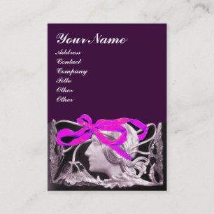 TARJETA DE VISITA ELEGANCIA / SEÑORA CON LAZO ROSA Y FLORES