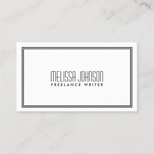 Tarjeta De Visita Elegancia simple Art Deco Estilo Blanco/Negro (Anverso)