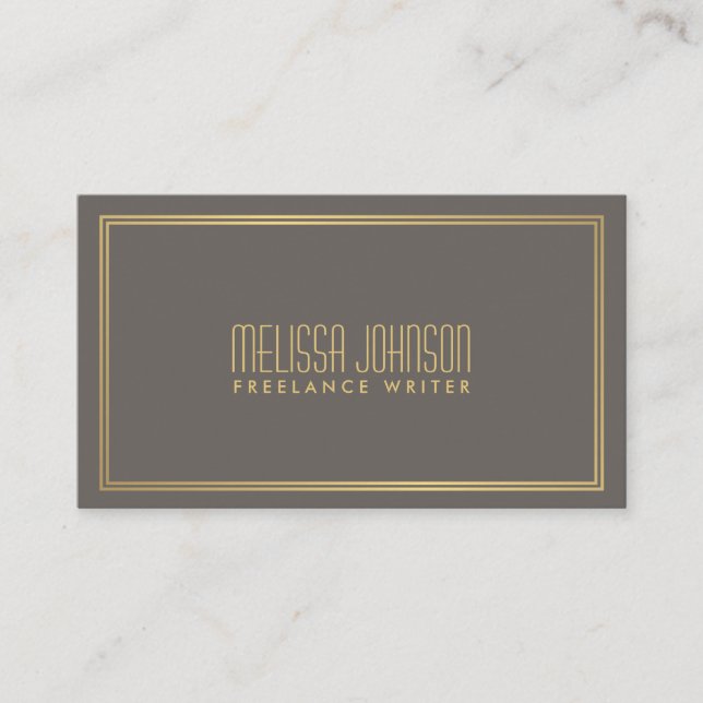 Tarjeta De Visita Elegancia simple Art Decó Estilo Gris/Faux Gold (Anverso)