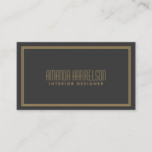 Tarjeta De Visita Elegancia simple Art Deco Estilo Gris/Oro