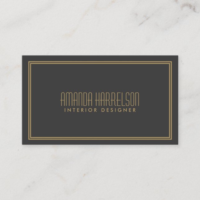 Tarjeta De Visita Elegancia simple Art Deco Estilo Gris/Oro (Anverso)