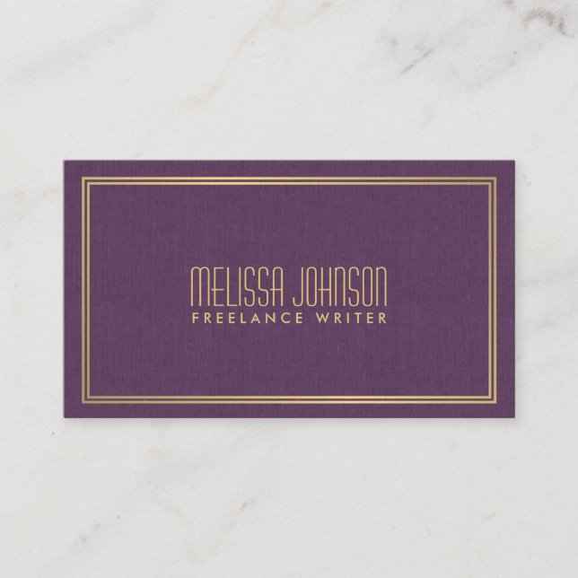 Tarjeta De Visita Elegancia simple Art Deco Estilo Purple/Faux Gold (Anverso)