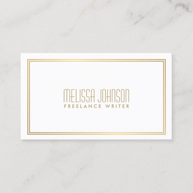 Tarjeta De Visita Elegancia simple estilo Art Decó Blanco/Faux Gold (Anverso)