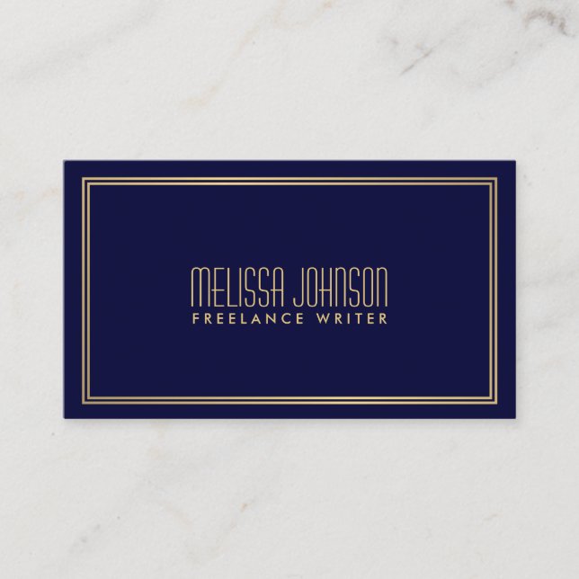 Tarjeta De Visita Elegancia simple estilo Art Déco Navy/Faux Gold (Anverso)