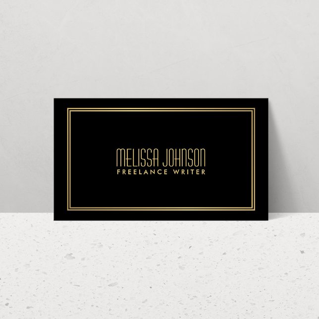 Tarjeta De Visita Elegancia simple estilo Art Deco Negro/Faux Gold (Subido por el creador)