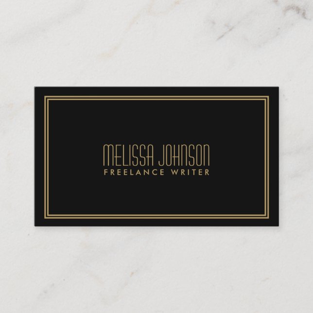 Tarjeta De Visita Elegancia simple estilo Art Deco Negro/Oro (Anverso)