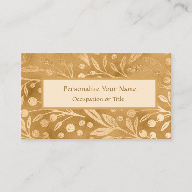 Tarjeta De Visita Elegancia simple Foliage Gold Elegancia Lujo (Anverso)