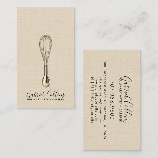 Tarjeta De Visita Elegant Baker Bakers Whisk Cream Linen  (Anverso / Reverso)