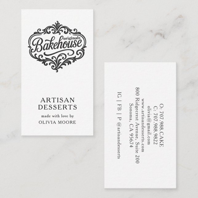Tarjeta De Visita Elegant Bakery Baker Pastry Chef (Anverso / Reverso)