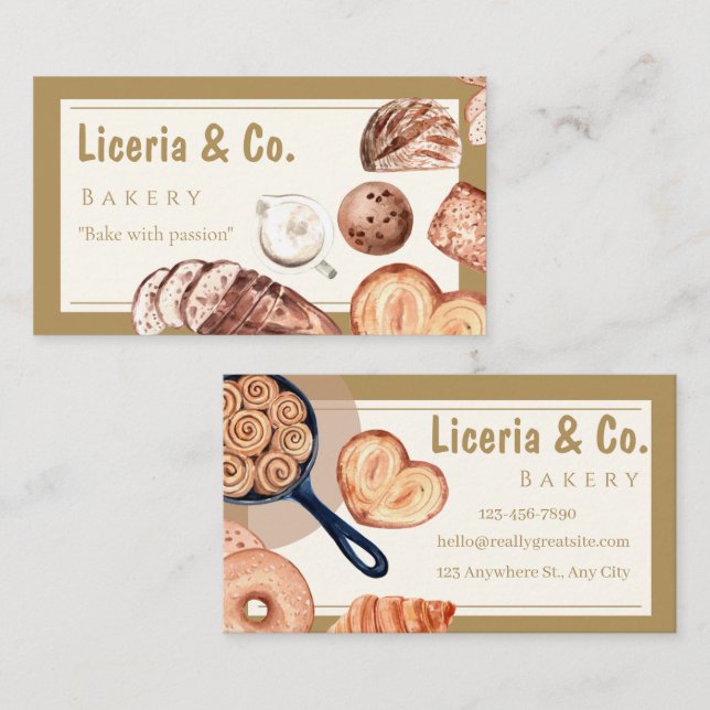 Tarjeta De Visita Elegant Bakery Business Card – Custom Contact Card (Anverso / Reverso)
