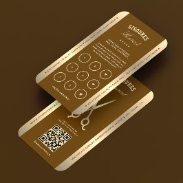Tarjeta De Visita Elegant Barber Brown Barbershop Tijeras Lealtad