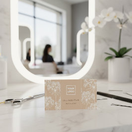 Tarjeta De Visita Elegant Beige Botanical Hair Stylist 