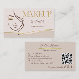 Tarjeta De Visita Elegant Beige & Gold Makeup Artist Bussines card
