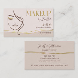 Tarjeta De Visita Elegant Beige & Gold Makeup Artist Bussines card