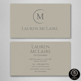 Tarjeta De Visita Elegant Beige Taupe Circle Monogram Business Card