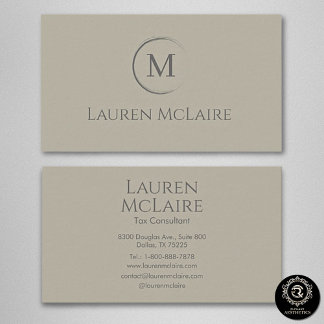 Tarjeta De Visita Elegant Beige Taupe Circle Monogram Business Card