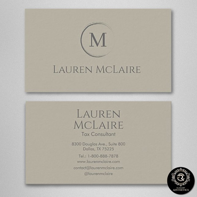 Tarjeta De Visita Elegant Beige Taupe Circle Monogram Business Card (Subido por el creador)