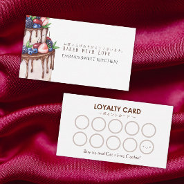 Tarjeta De Visita Elegant Berry Chocolate Cake Bakery Loyalty Reward