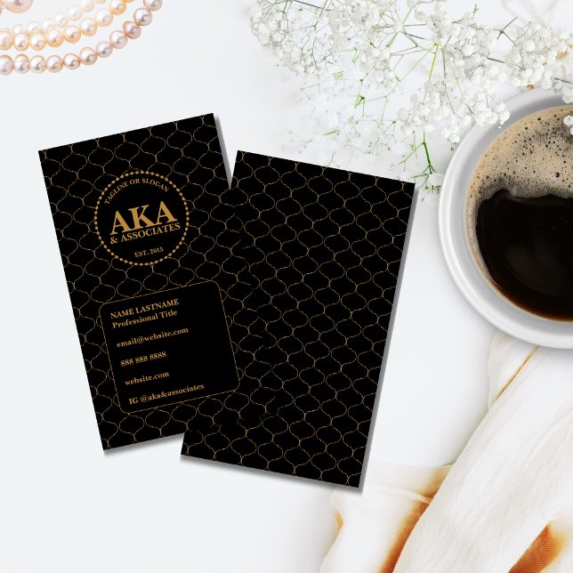 Tarjeta De Visita Elegant Black and Gold Trellis Business Monogram (Subido por el creador)