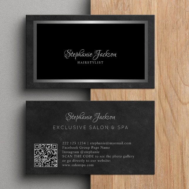 Tarjeta De Visita Elegant black and silver QR code luxury (Subido por el creador)