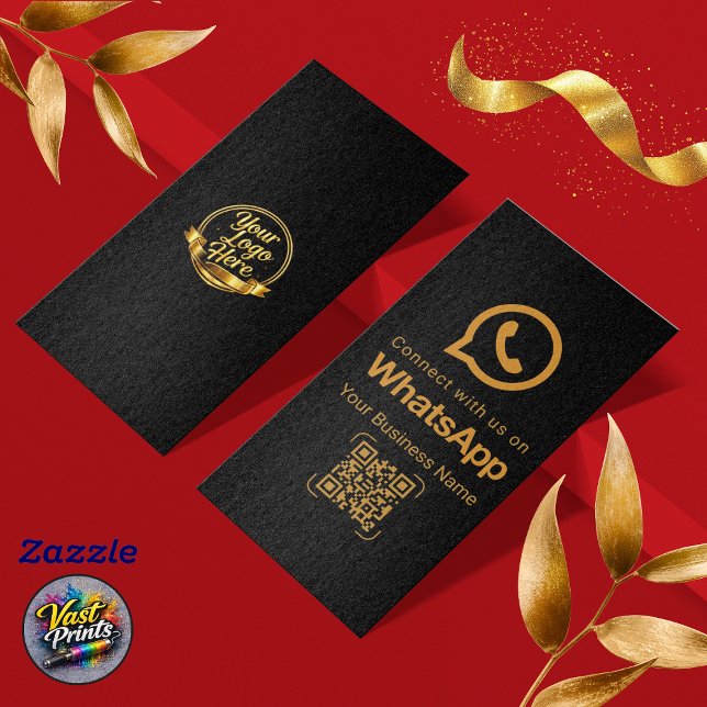 Tarjeta De Visita Elegant Black Gold WhatsApp QR Code (Elegant Black Gold WhatsApp QR Code Business Card)