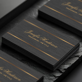 Tarjeta De Visita Elegant Black Linen Fabric Gold Frame Professional