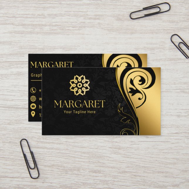 Tarjeta De Visita Elegant Black Professional Business Card (Anverso/Reverso In Situ)