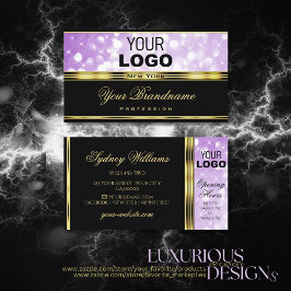 Tarjeta De Visita Elegant Black Purple Glitter Star Logo Gold Bodern