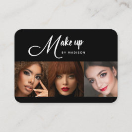 Tarjeta De Visita Elegant Black White Script 3 Photo Makeup