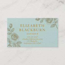 Tarjeta De Visita Elegant Blue and Gold Rose Business Card