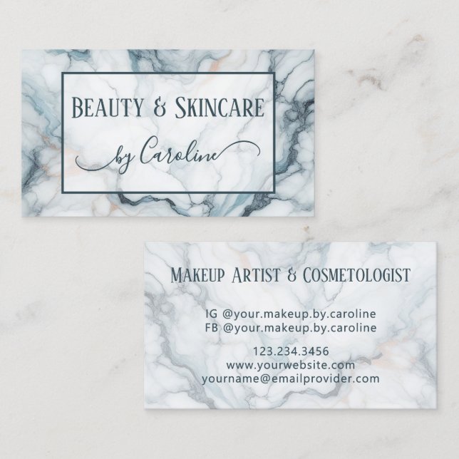 Tarjeta De Visita Elegant Blue Marble Makeup Artist & Hair Stylist (Anverso / Reverso)
