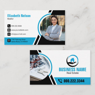 Tarjeta De Visita Elegant Blue Realtor House Logo Photo
