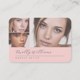 Tarjeta De Visita Elegant Blush Pink Black Script 3 Photo Makeup