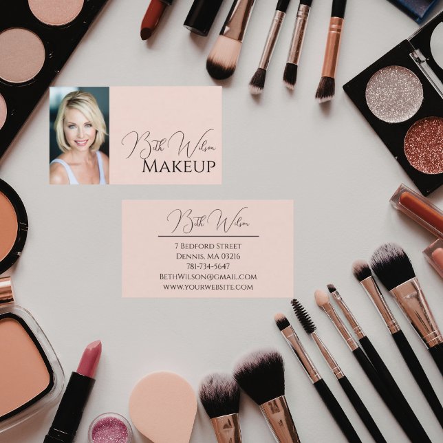 Tarjeta De Visita Elegant Blush Pink Makeup Photo  (Subido por el creador)