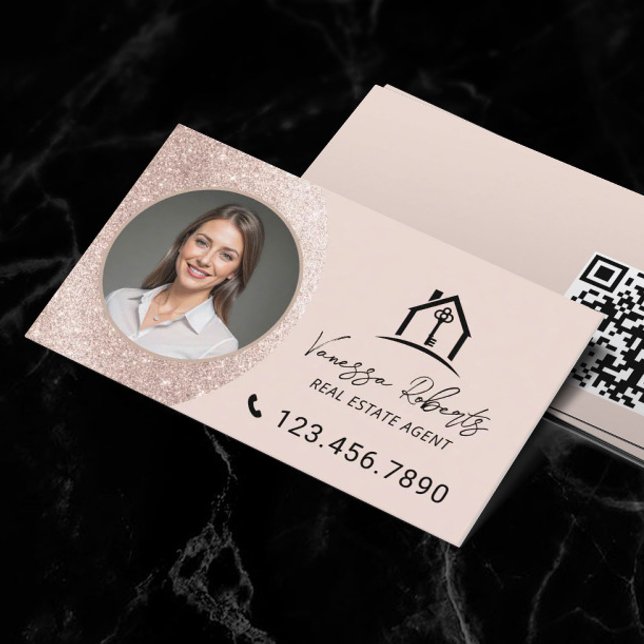 Tarjeta De Visita Elegant Blush Pink Real Estate Agent Photo (Subido por el creador)