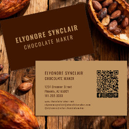 Tarjeta De Visita Elegant Brown Chocolate Maker Social Icon QR Code 
