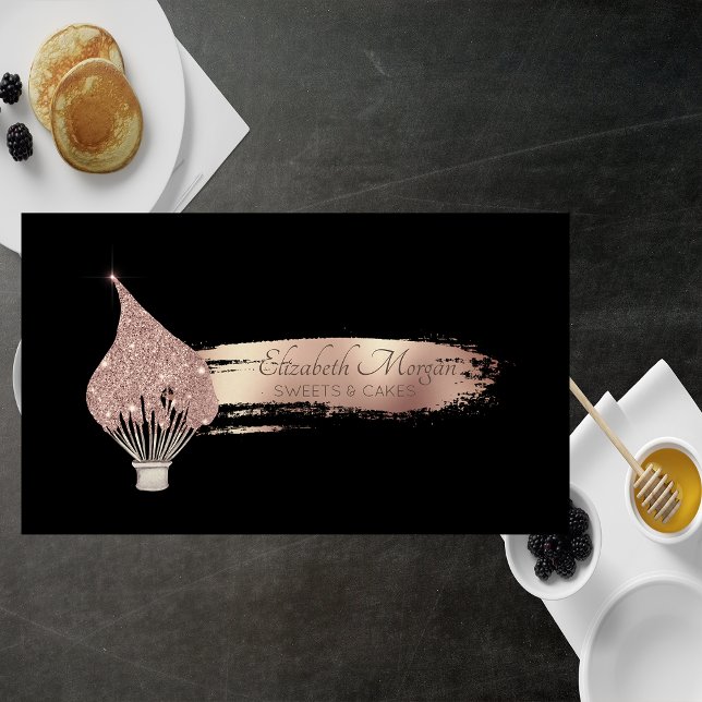 Tarjeta De Visita Elegant Brush Stroke Glitter Whisk Sweets Black (Subido por el creador)