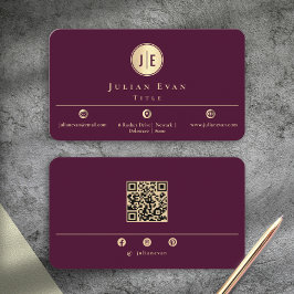 Tarjeta De Visita Elegant Burgundy Wine Gold Shiny Circle Monogram