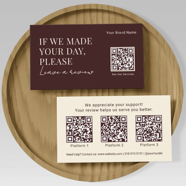 Tarjeta De Visita Elegant Business Review Request with QR Codes Boho (Subido por el creador)