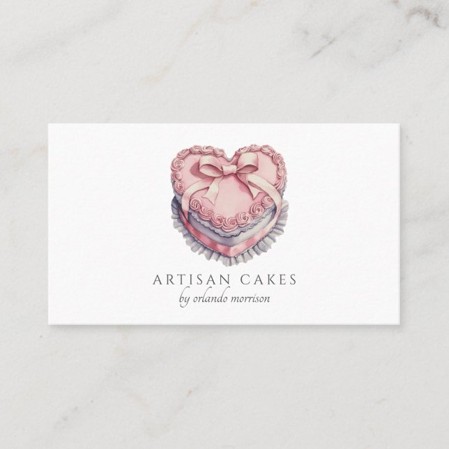 Tarjeta De Visita Elegant Cake Bakery Heart Cake (Anverso)