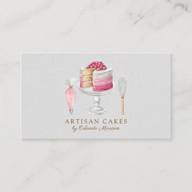Tarjeta De Visita Elegant Cake Bakery Watercolor Cake (Anverso)